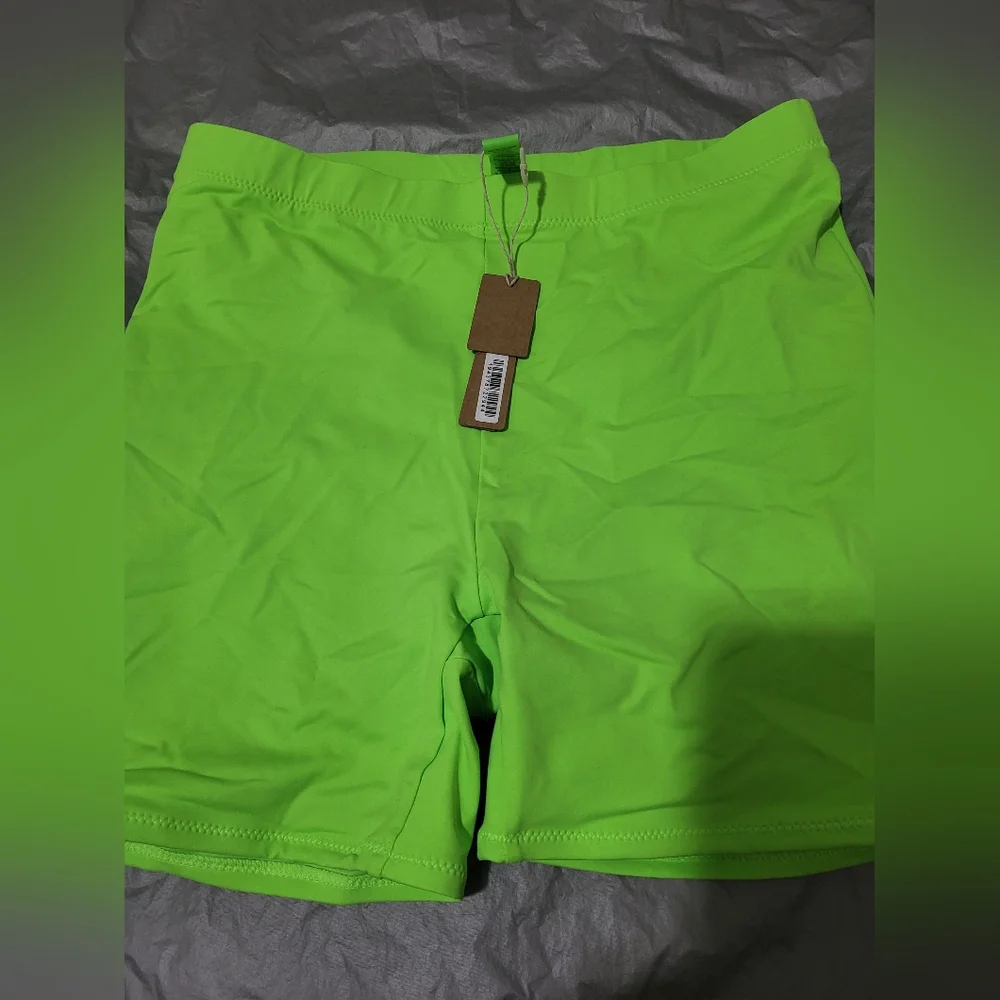 SKIMS Neon Green Bikini Top and High-Waist Shorts Set